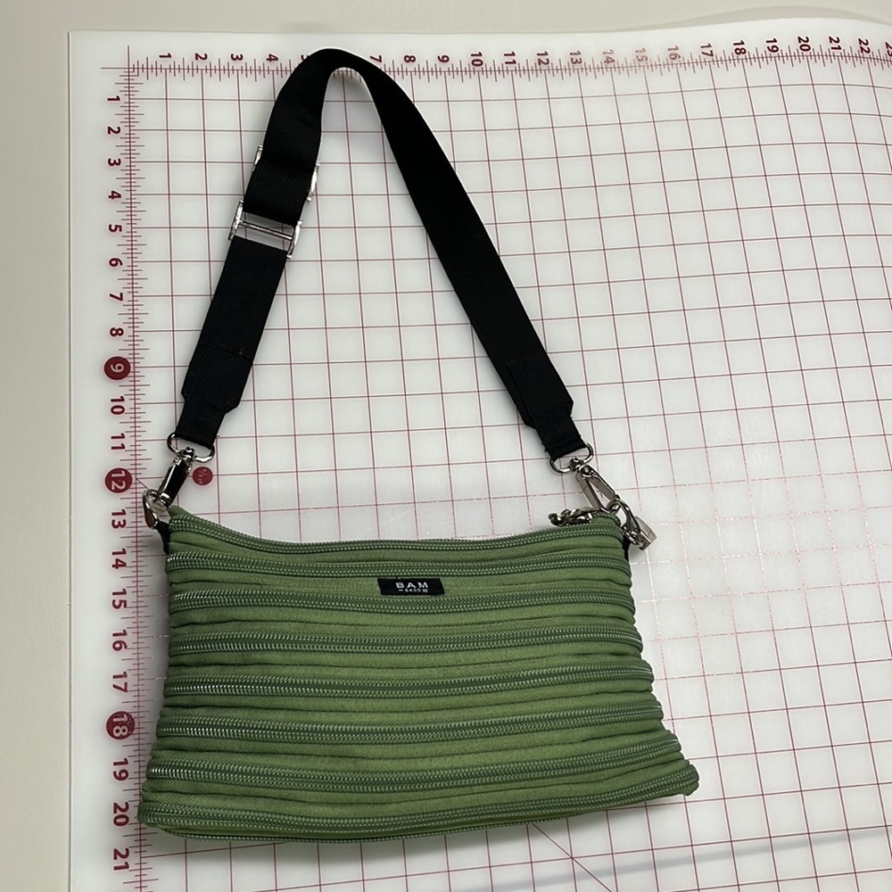 BAM BAGS City Work Green Zipper Adjustable Shoulder Strap West/East Top Zip Bag